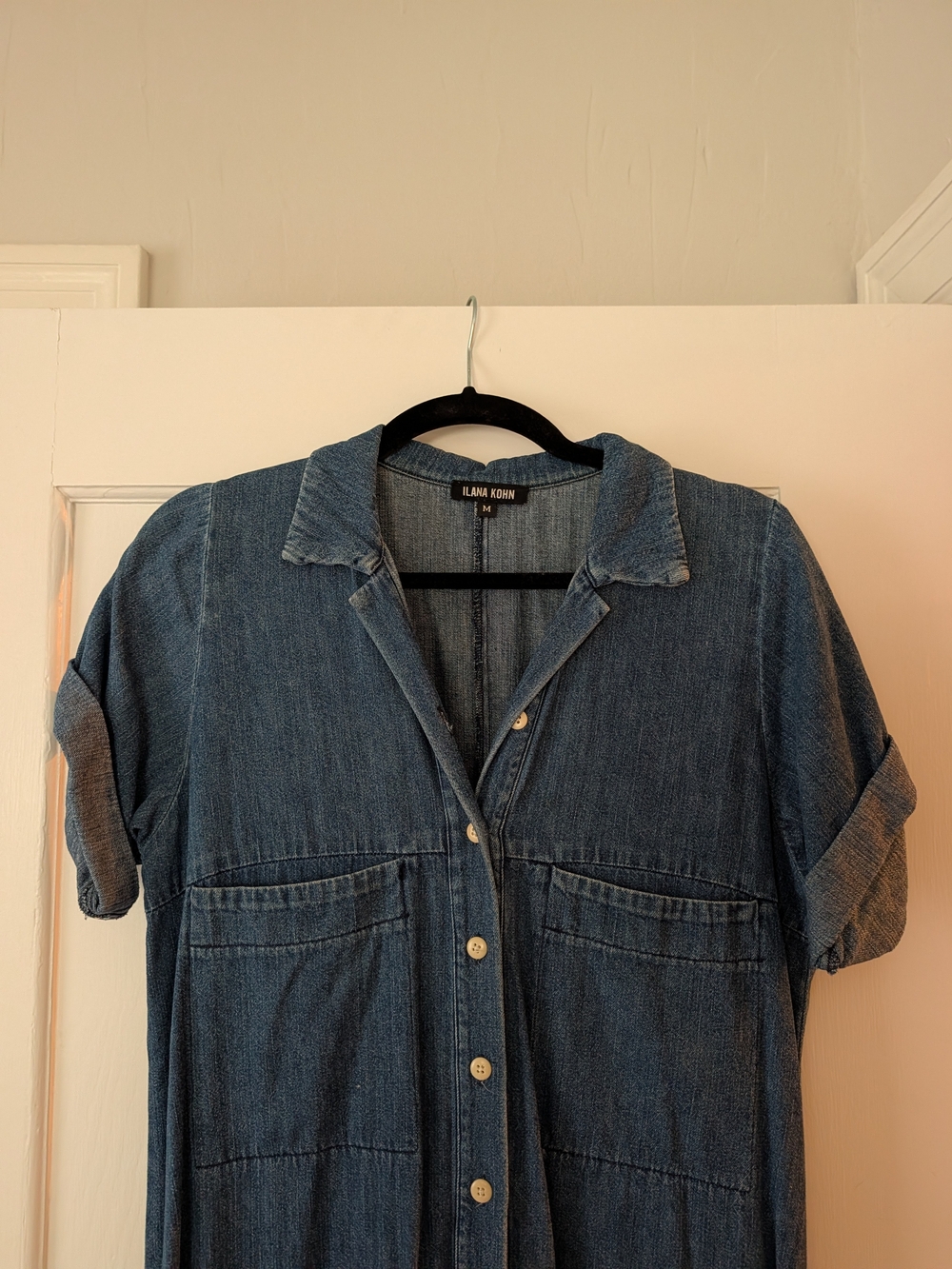 Ilana Kohn Dark Blue Denim Button-Front Wide-Leg Jumpsuit - Picture 5 of 6